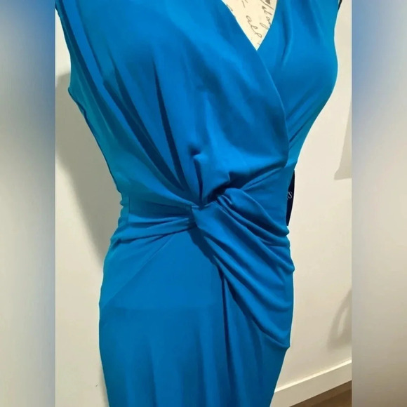 CHAPS Maxi full length slinky V-Neck dress. Size 4. Bright teal blue. NWT - Picture 3 of 11